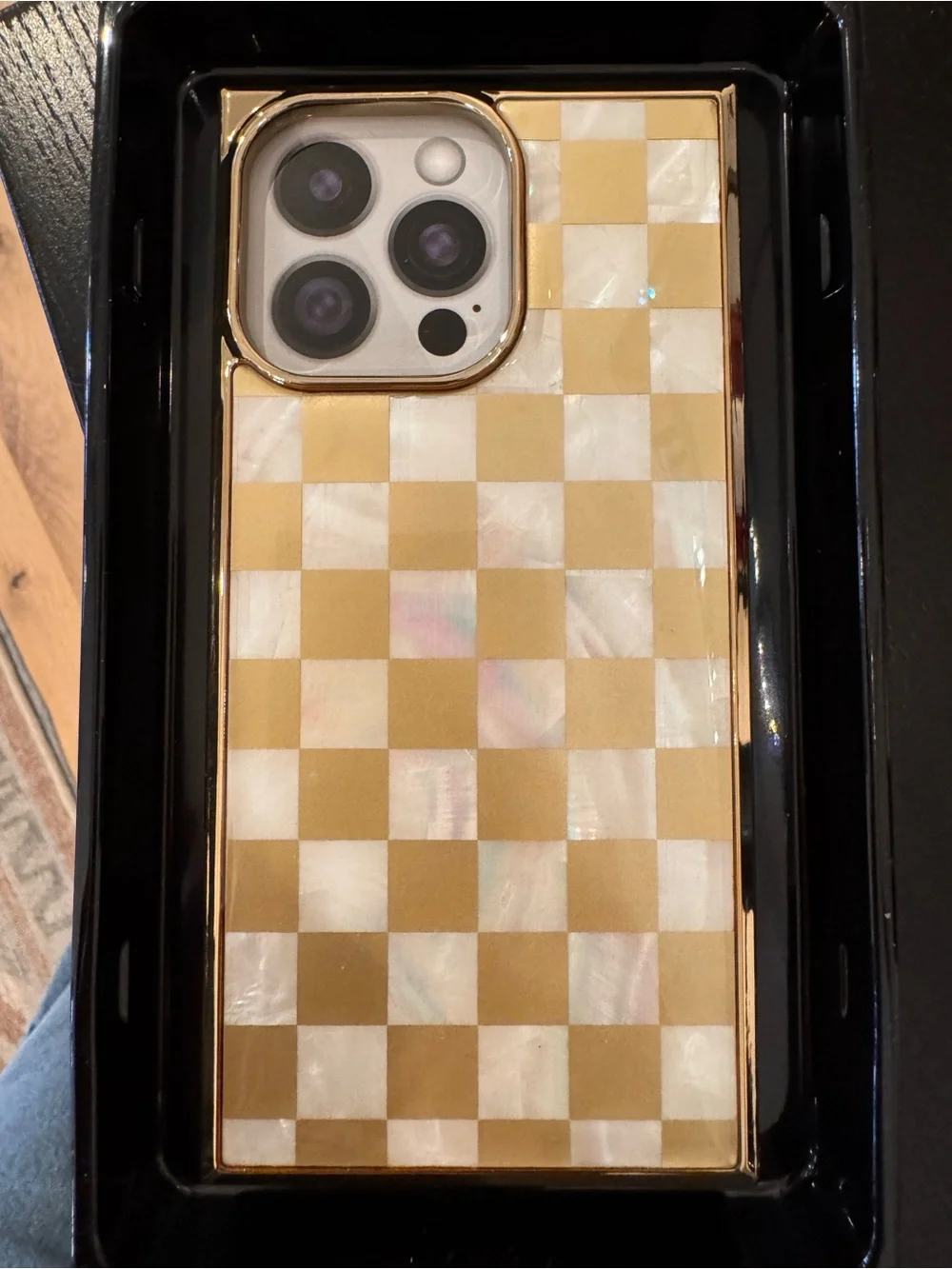 Elite Collection Gold Mother-of-Pearl Checkered iPhone Case